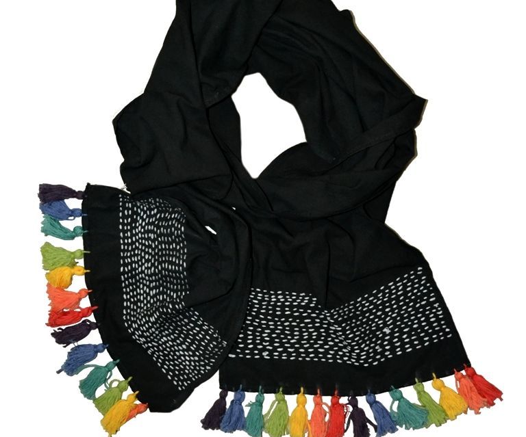 Hand Dyed Rainbow Tassel Scarf