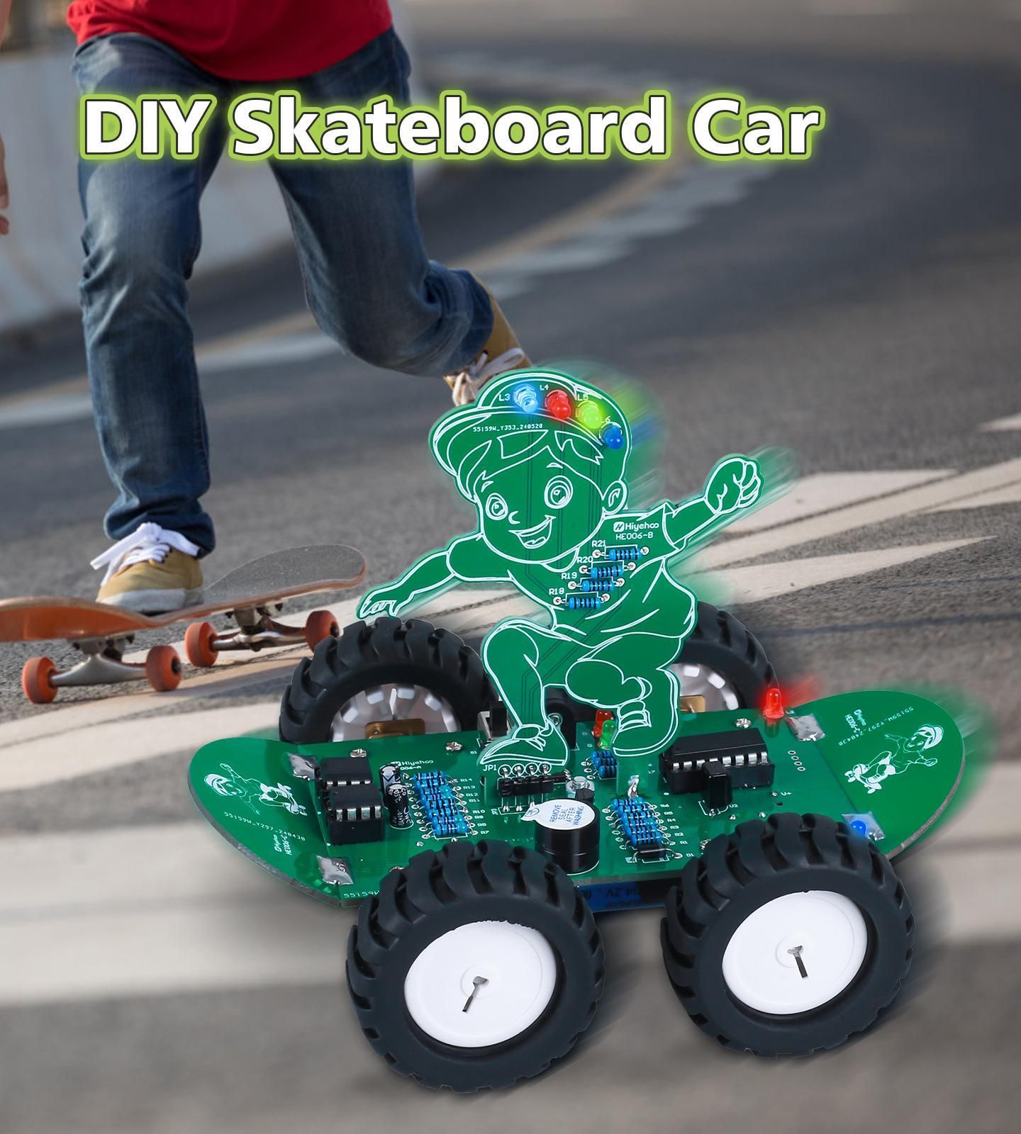 360° Rotating Skateboard RC Car Soldering Practice Kit, Rechargeable DIY Remote Control Car Kit for STEM Education and Learning Electronic Knowledge