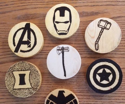 Woodburned Marvel Coasters