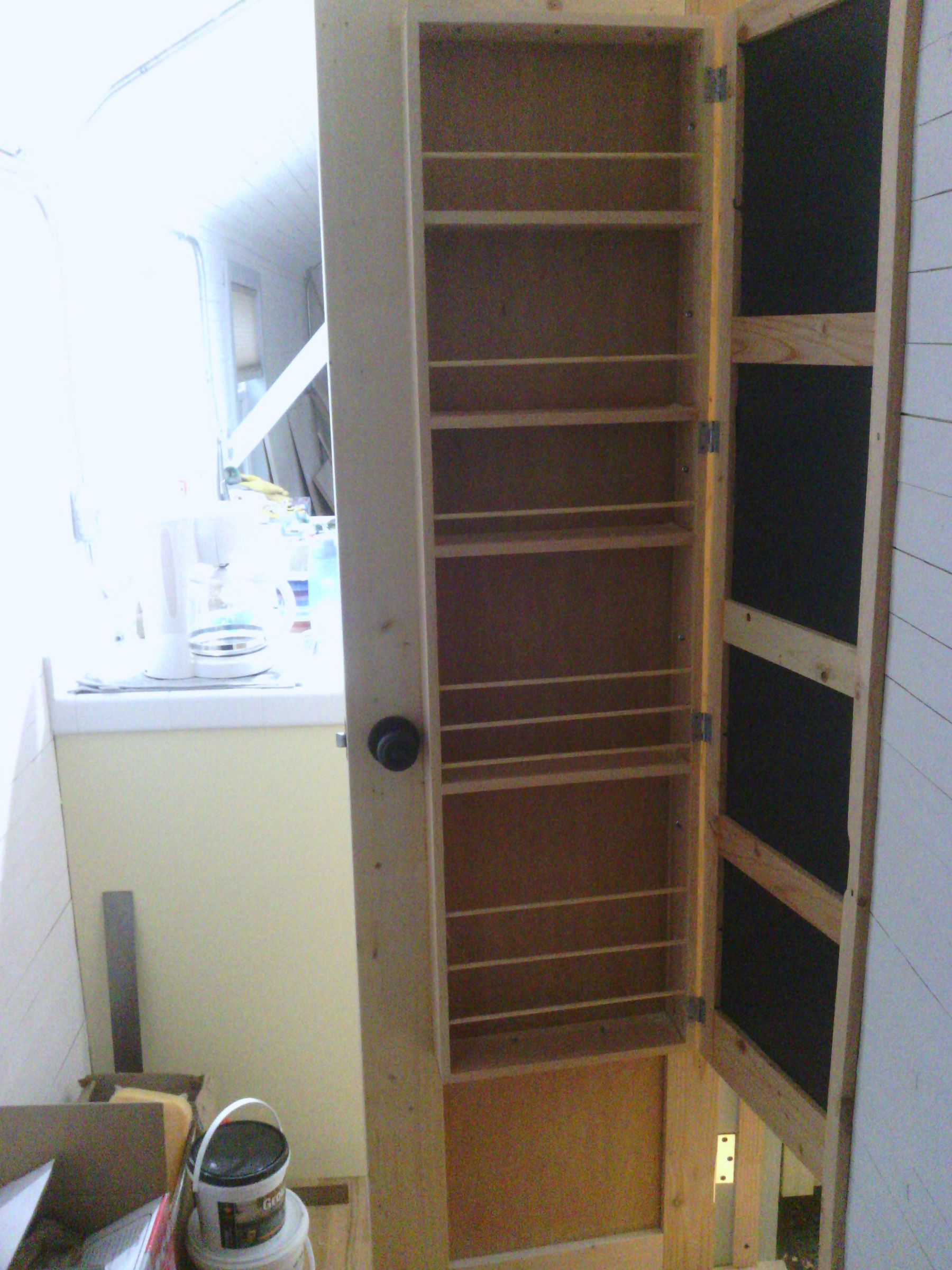 Space saving bathroom door-closet-mirror