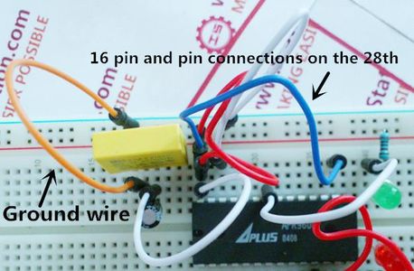 The Connection of Pin28 APR9600 Voice Chip and C10 and C11 Two Capacitors