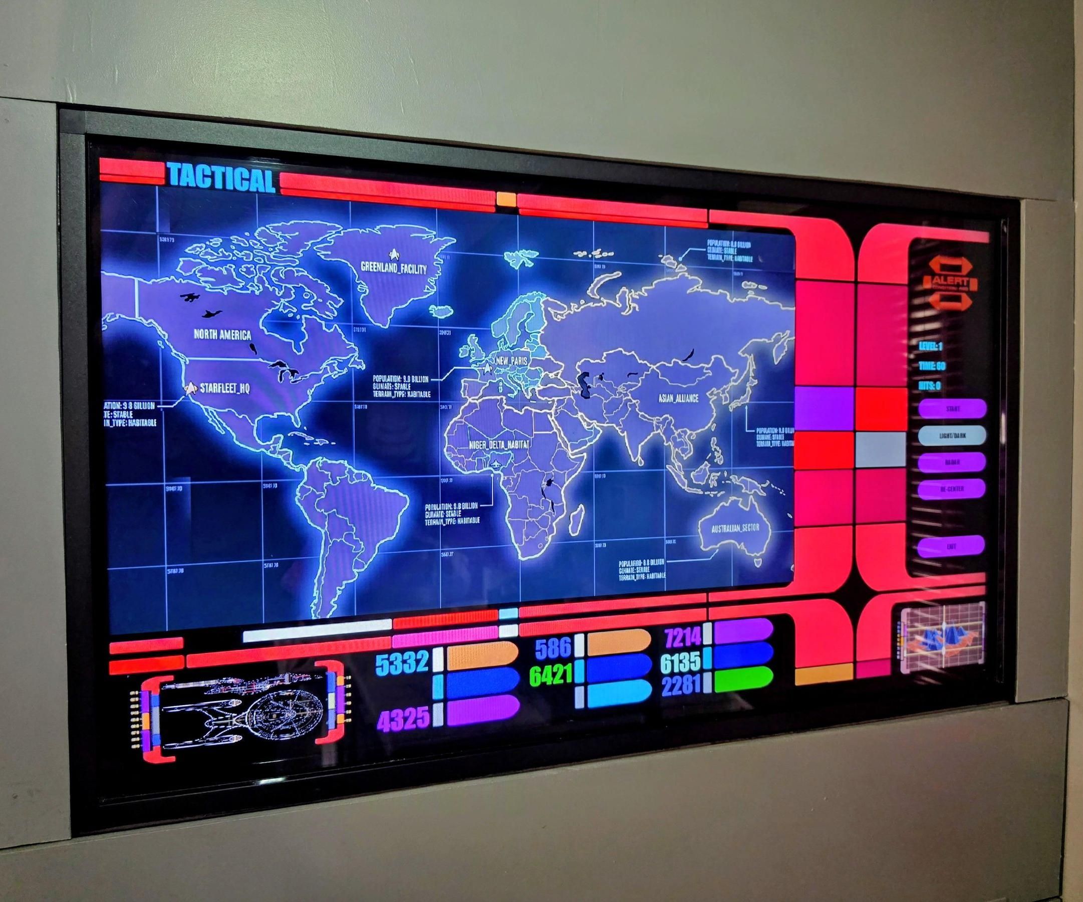 Touchscreen Interactive Multi-Map Wall Console, Star Trek LCARS Style.