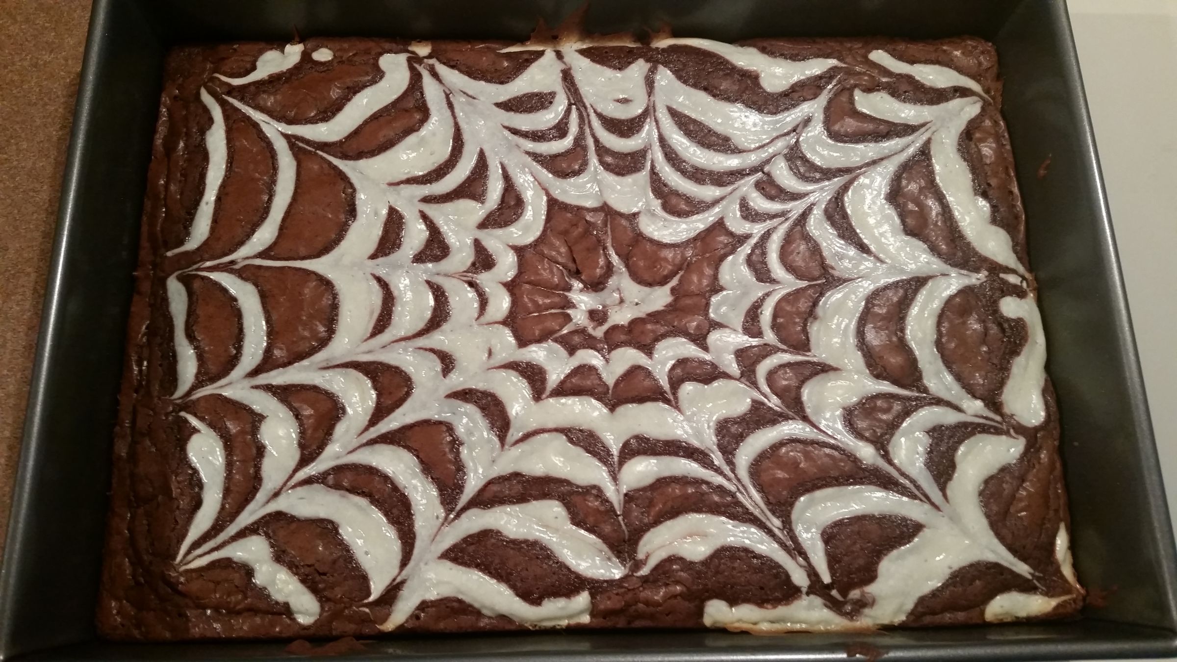 Spider Web Cream Cheese Brownies