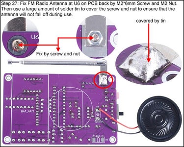 Fix FM Radio Antenna at U6 on PCB Back by M2*6mm Screw and M2 Nut