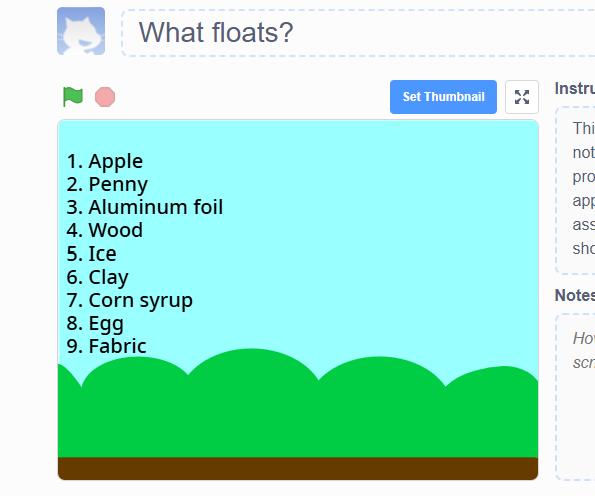 What Floats? in Scratch