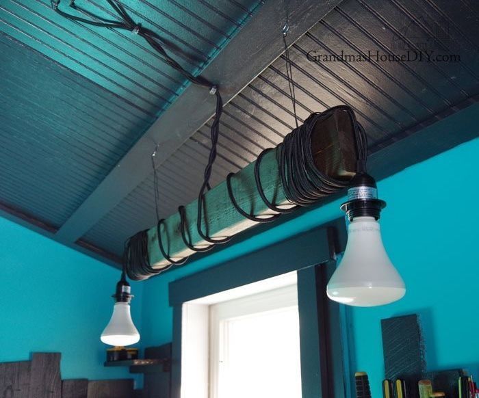 Rustic Custom Workshop Lighting With 2x4s