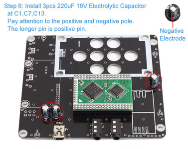 Install 3pcs 220uF 16V Electrolytic Capacitor at C1,C7,C13