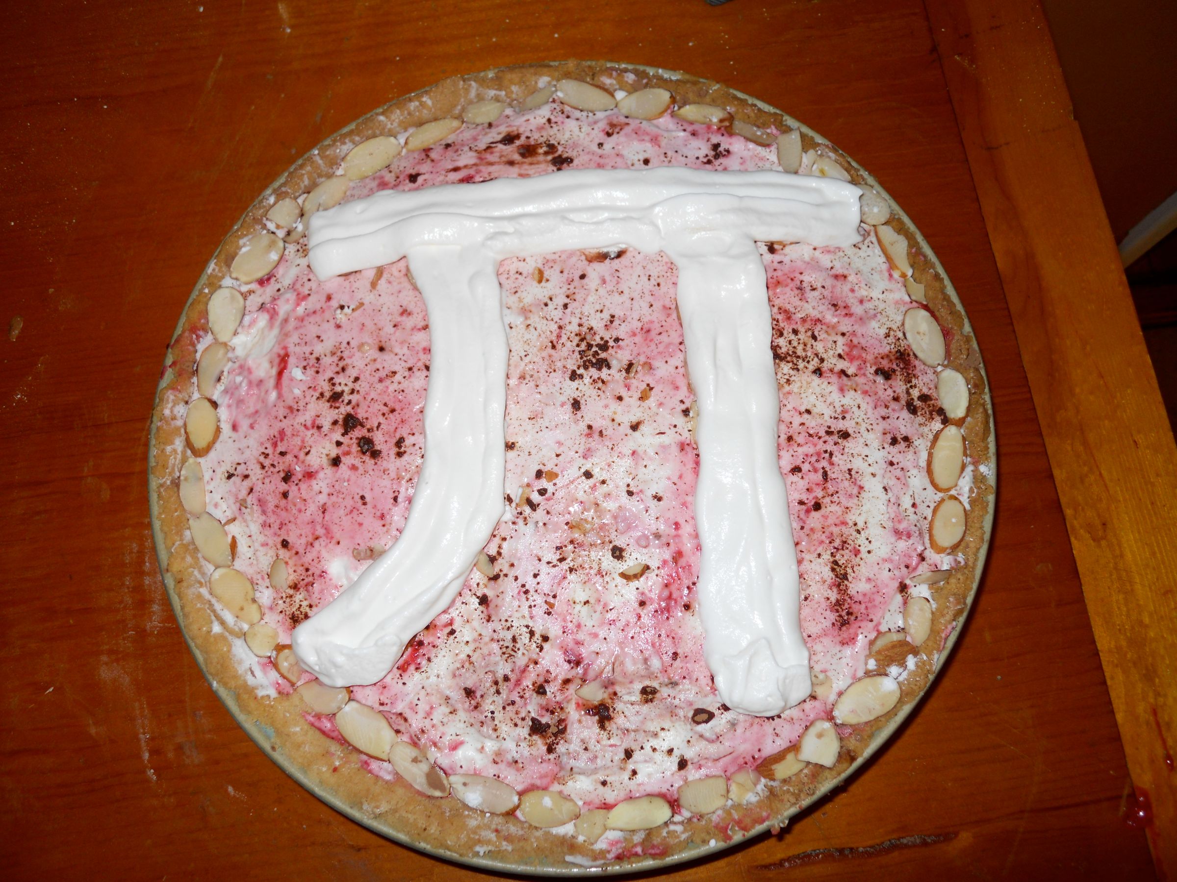 Chocolate Pie, With Almond Raspberry Whipped Cream, and a Shortbread Crust