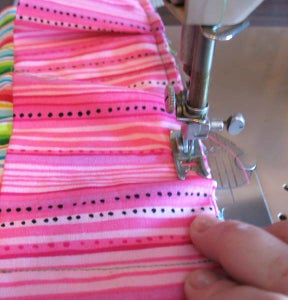 Fit Pocket Strip to Backing.  Sew Pocket Strip Down.