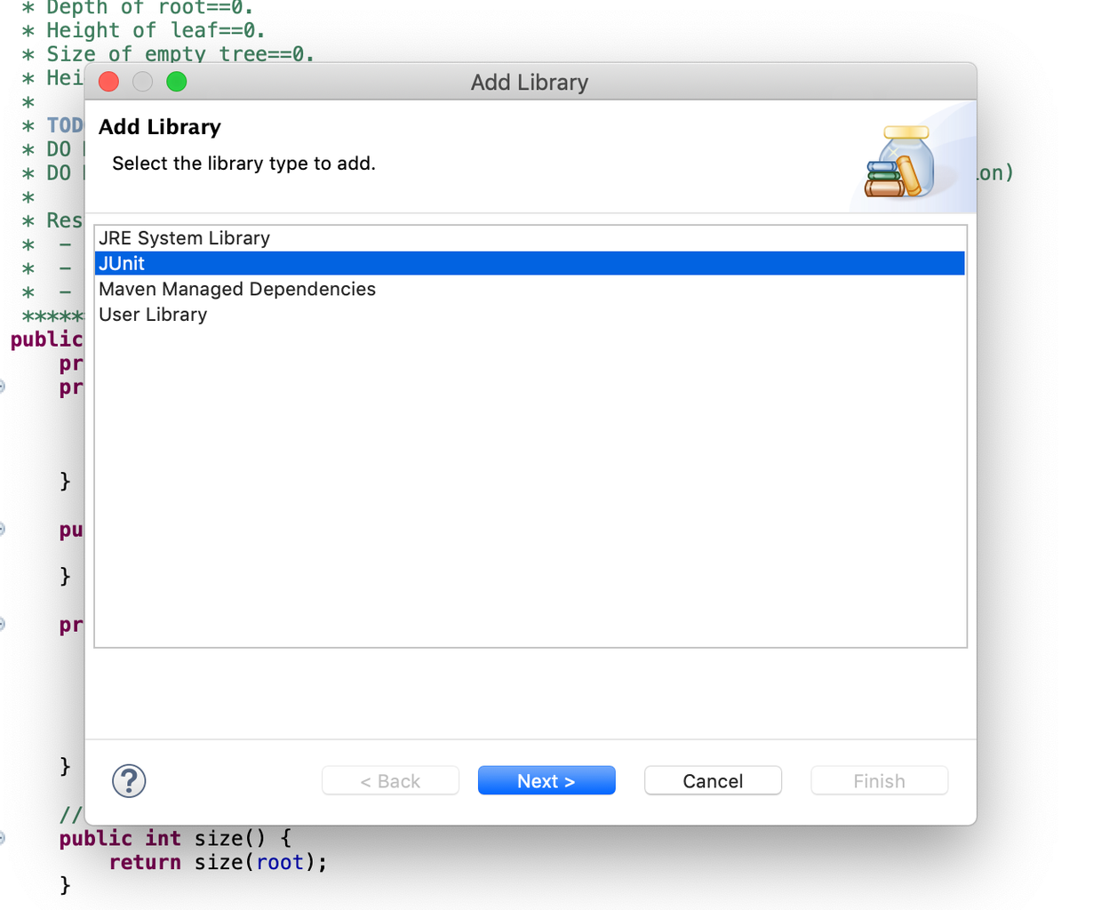 Select “JUnit” When the “Add Library” Window Opens Up & Click “Next.”