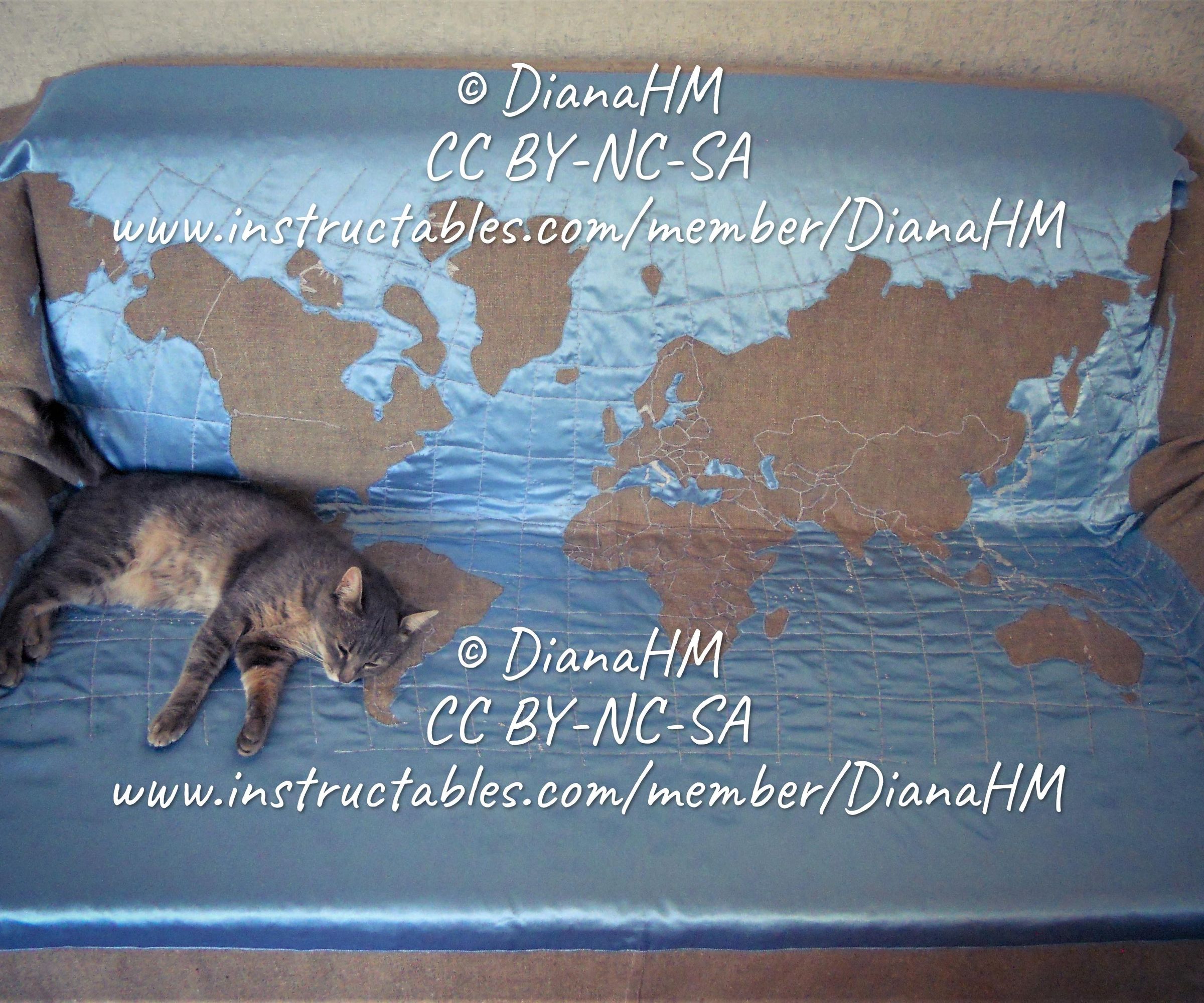 Burlap & Satin World Map Blanket