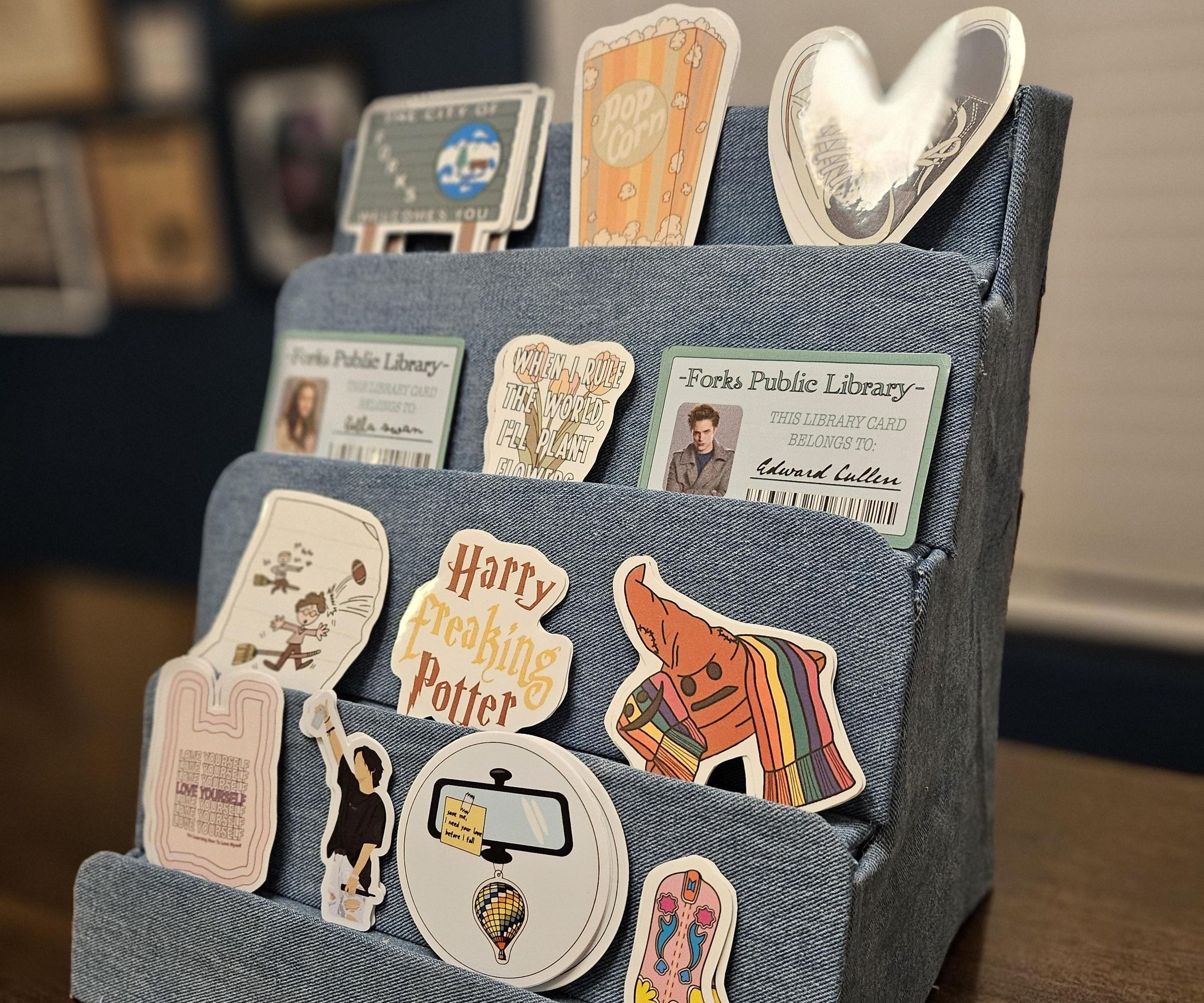Cardboard & Denim Sticker Display