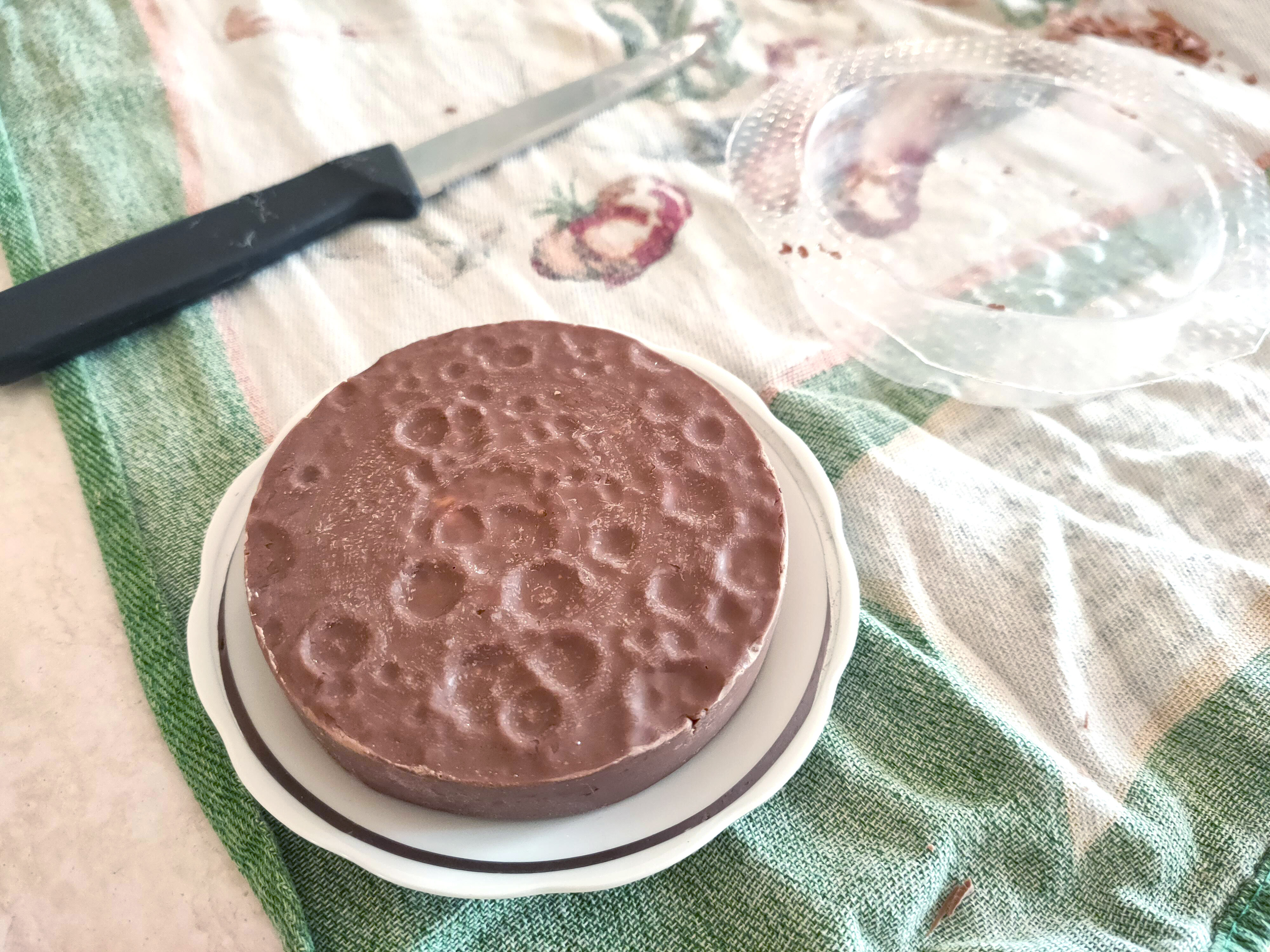 Moon Shaped Chocolate With Hazelnuts, Based on Real 3D Data of the Moon