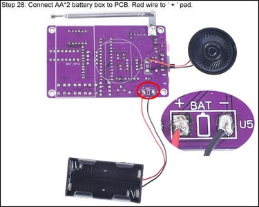 Connect AA*2 Battery Box to PCB. Red Wire to ‘ + ’ Pad