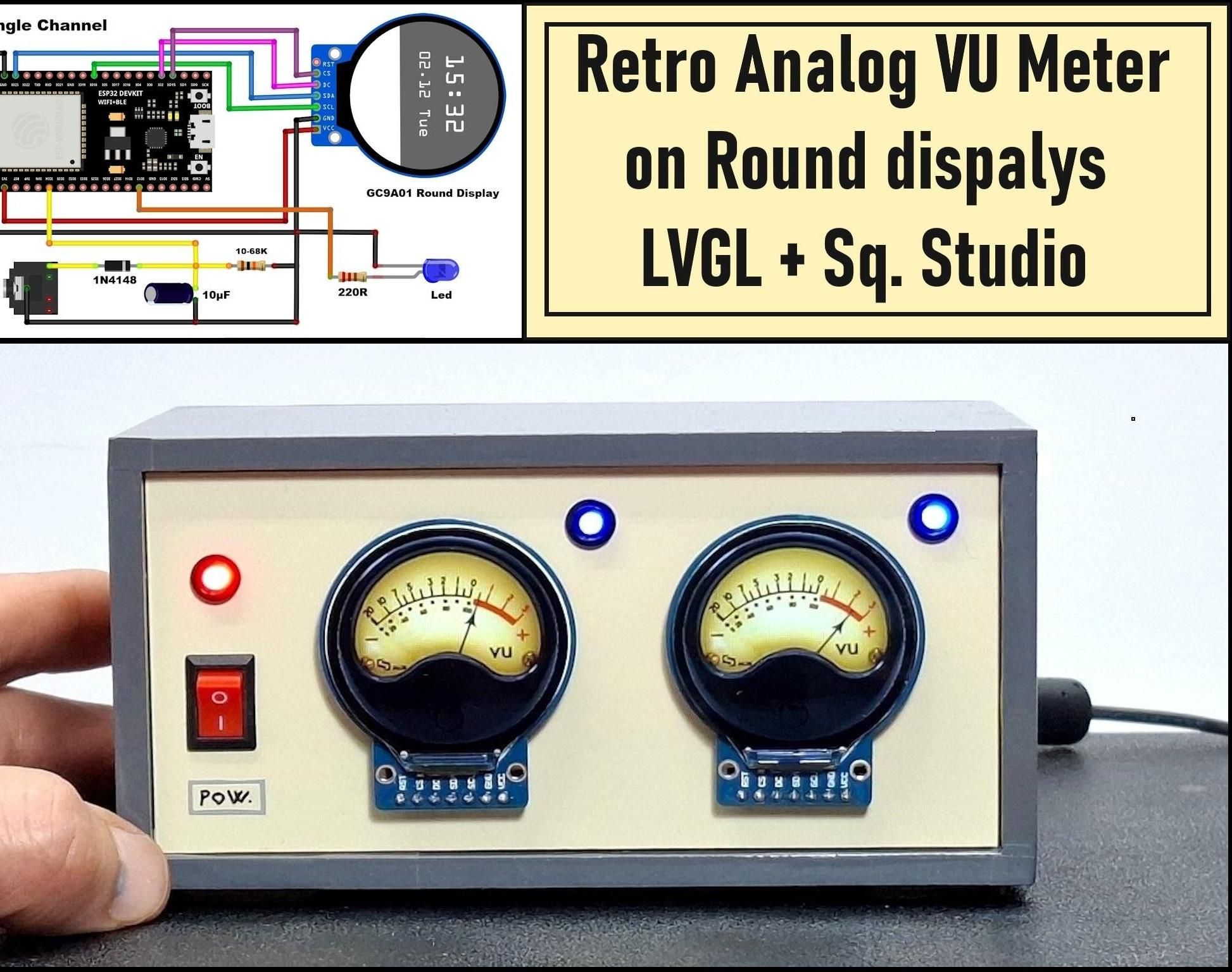 Retro Analog VU Meter on Round Dispalys (ESP32 and GC9A01)