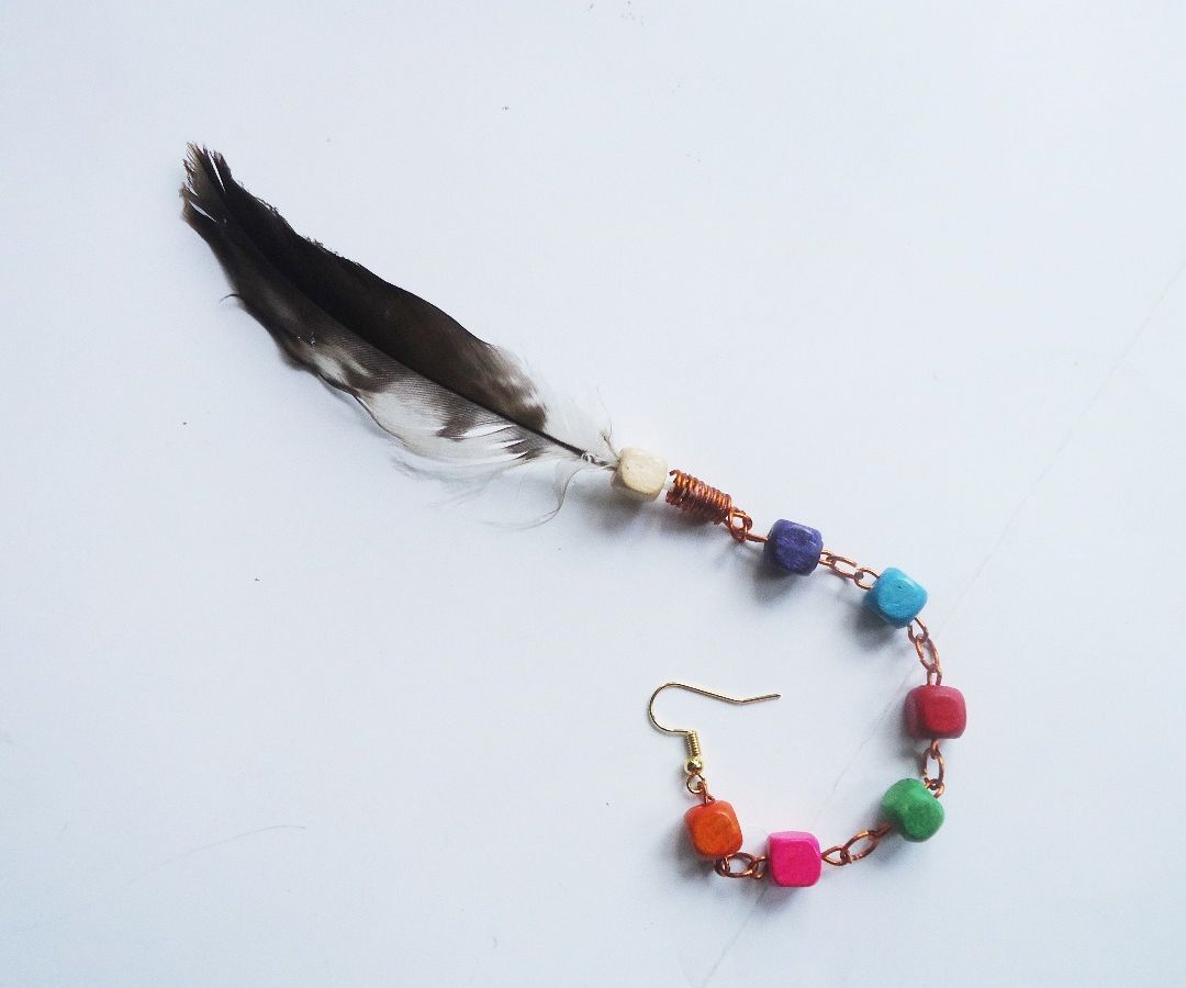 Hippie Inspired Feather and Beaded Ear Hook