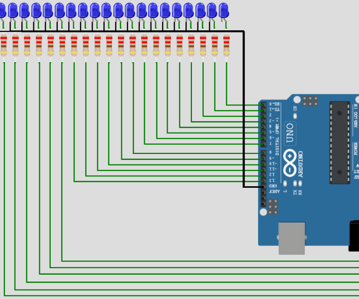 Arduino Simulator - LED Chaser With 20 LEDs and Arduino UNO