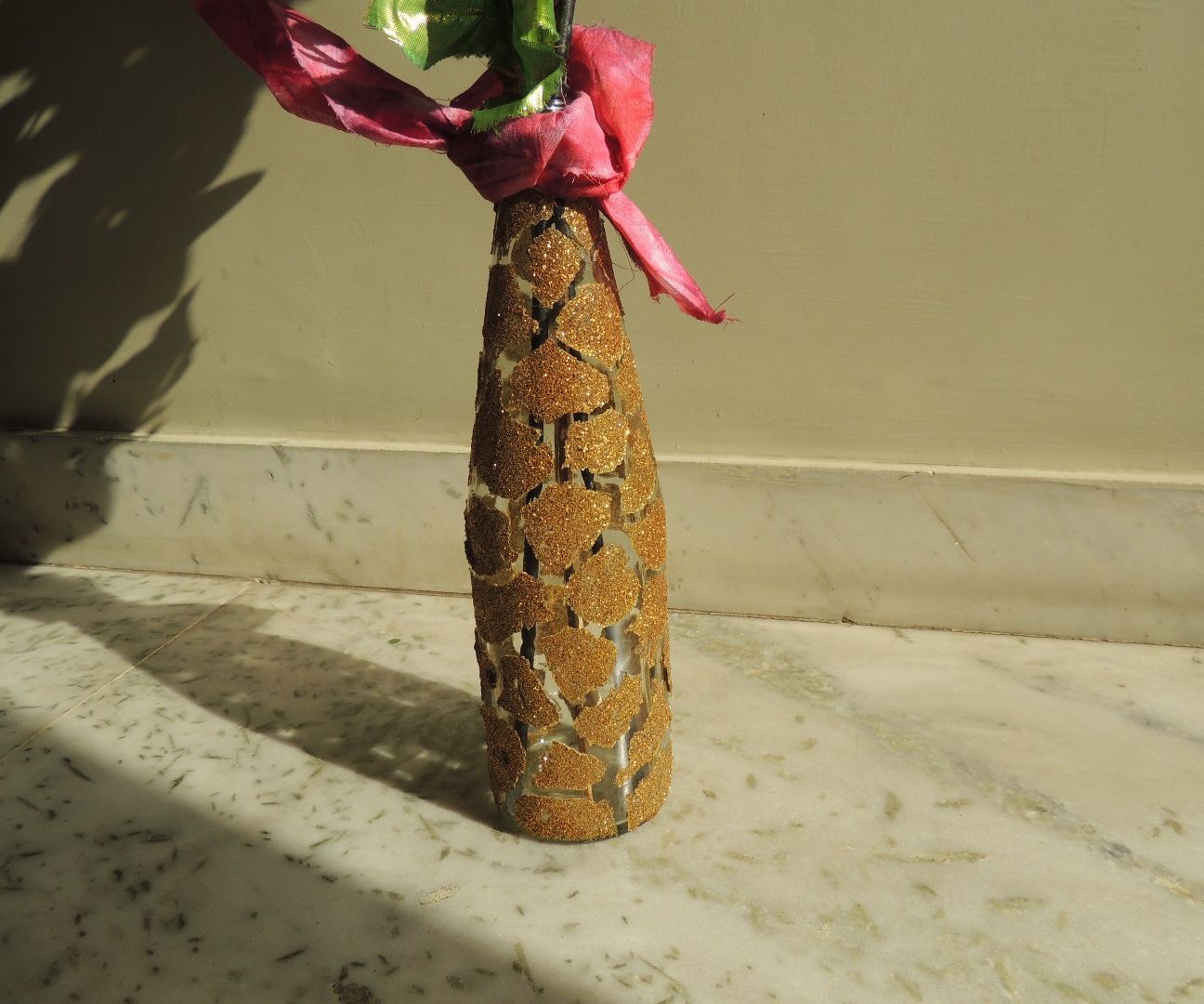 Hot Glue Design on Bottle.