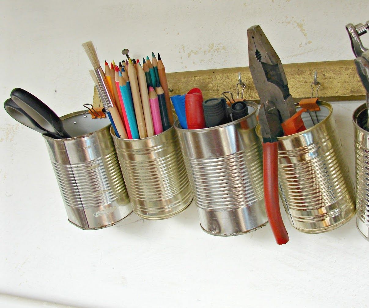 Recycled Tin Can Wall Organizer