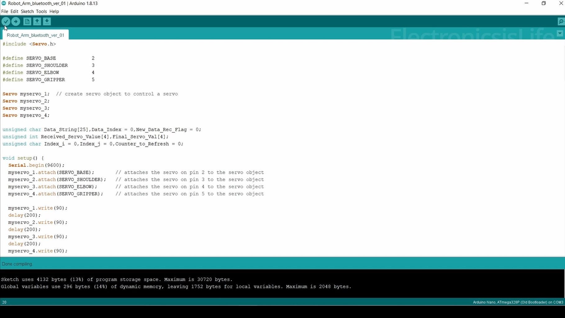DIY | Smartphone (Bluetooth) Controlled Robot Arm Using Arduino | HC-05 ...