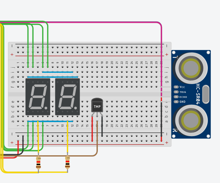 Arduino Distance and Temperature Sensor + 7 Segment Display