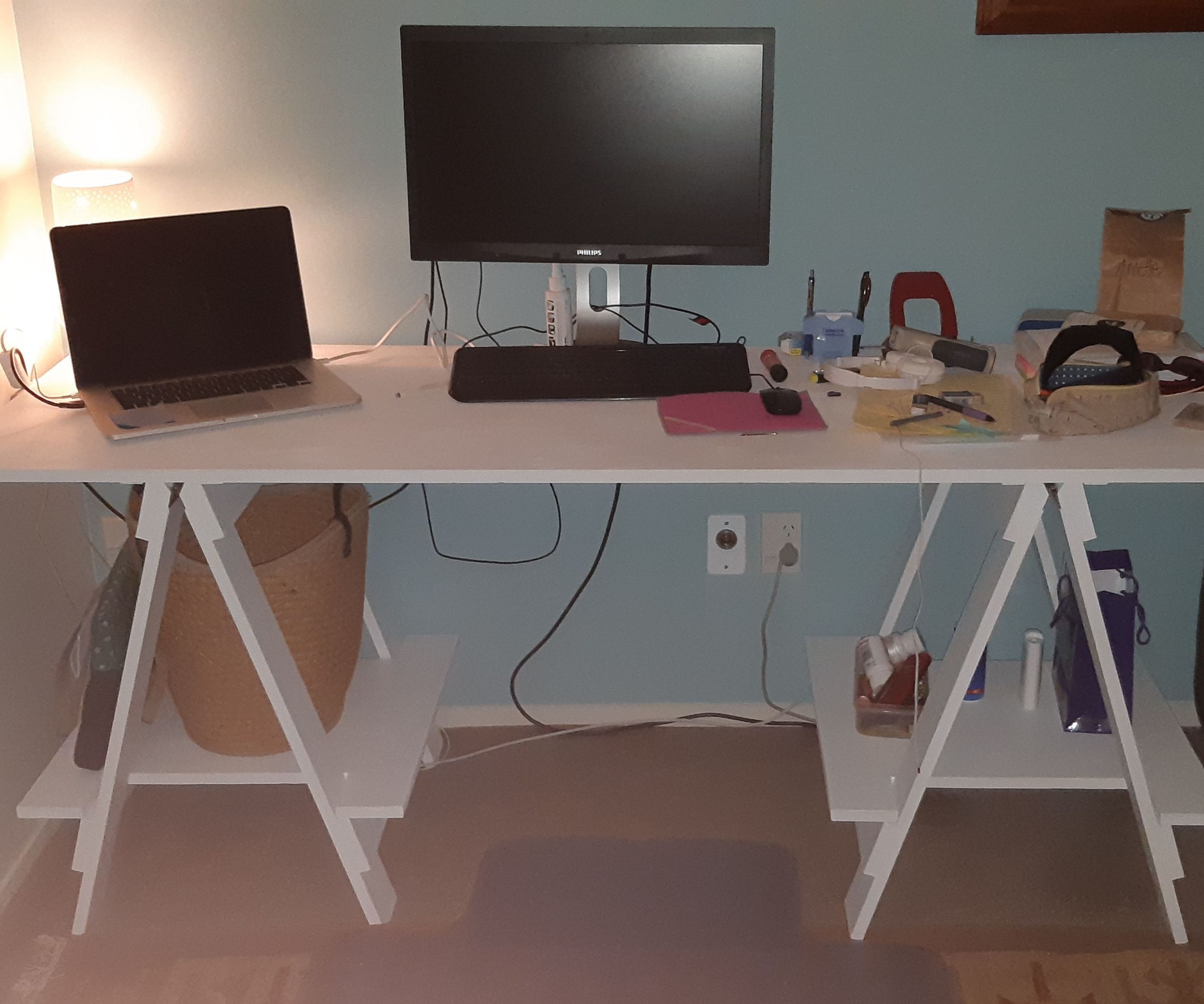 Simple Trestle Table and Shelves
