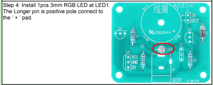 Install 1pcs 3mm RGB LED at LED1