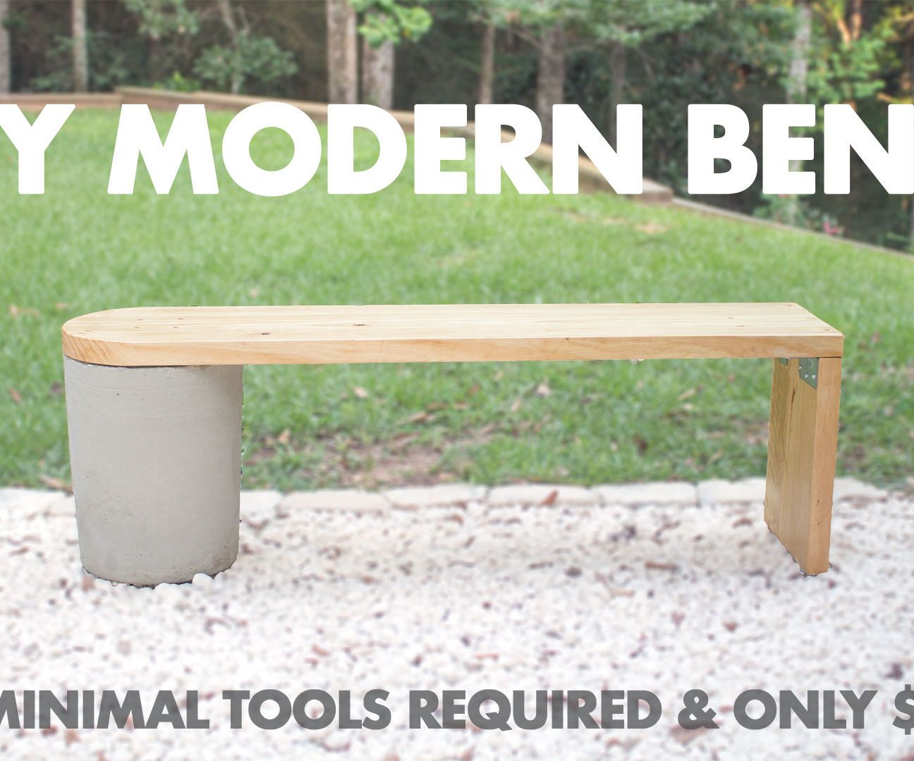 $20 DIY Modern Concrete and 2x12 Wood Bench- Very Easy to Make