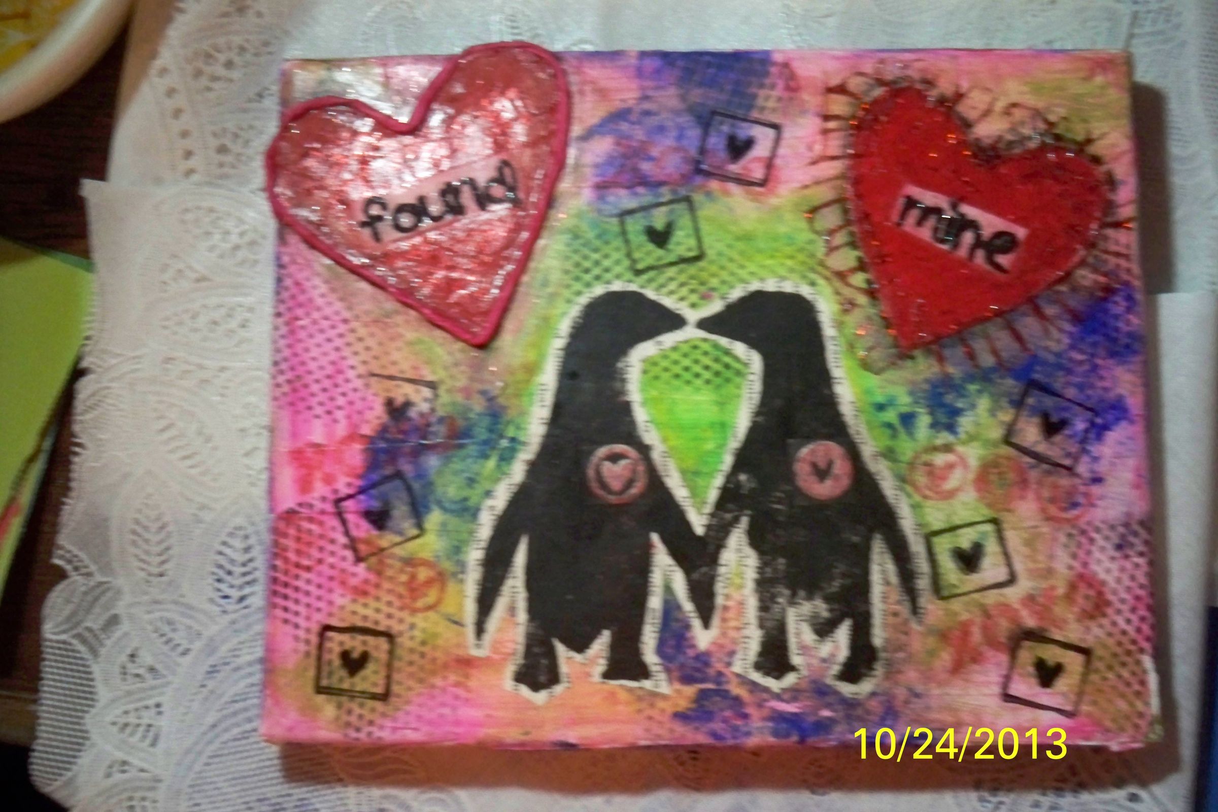 Penguin Love Mixed Media Canvas