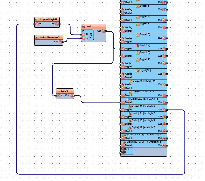 Add and Connect Pulse Generator, Logic Gates,Repeat and LED Component