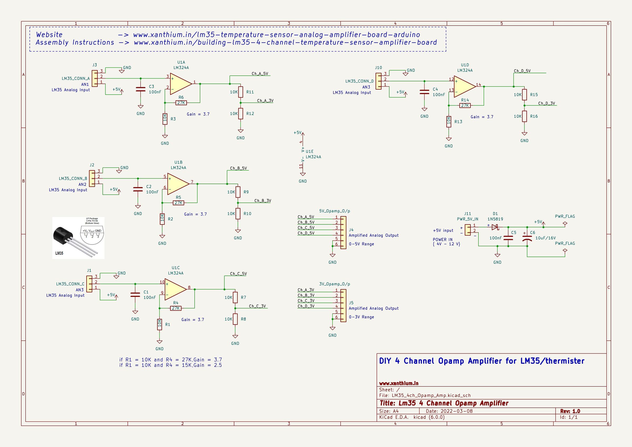 Building a 4 Channel LM35 Temperature Sensor Amplifier for Arduino