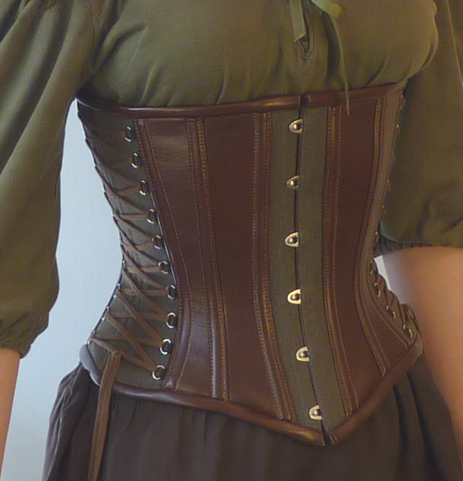 Green hemp twill underbust corset