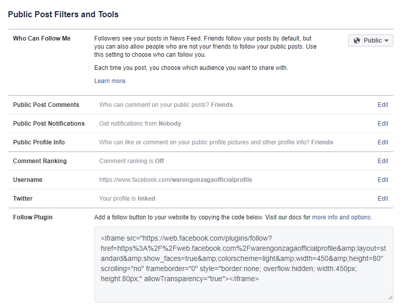 Public Post Settings