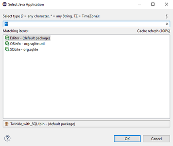 Select the Editor Class to Run (Twinkle_with_SQL Only)