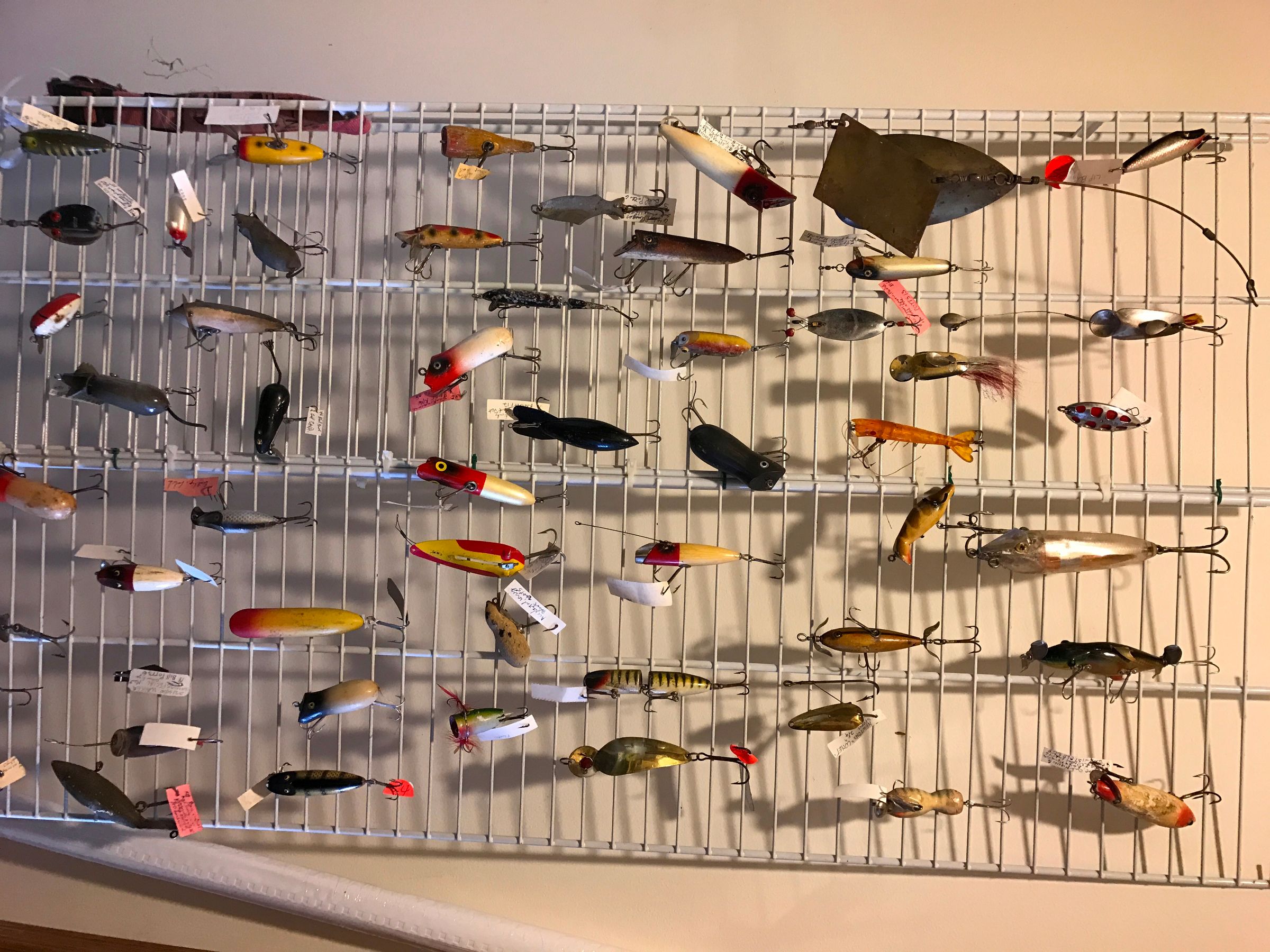 Organizing Fish Lures for Sale With Closet Wire Shelving Cable Tied