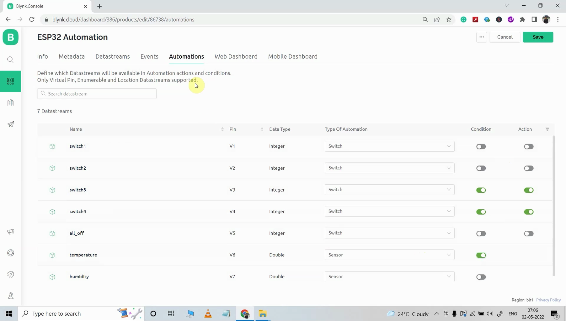 IoT Project Using ESP32 Blynk Google Assistant With Timer & Sensor : 19 ...