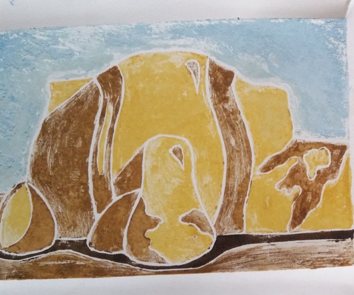 White-Line Linoleum Print