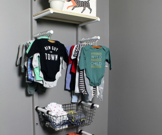 Baby Clothes Rack w/ Leather Basket Hangers