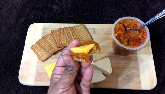 Cheese and Crackers With Roasted Bell Pepper Marmalade