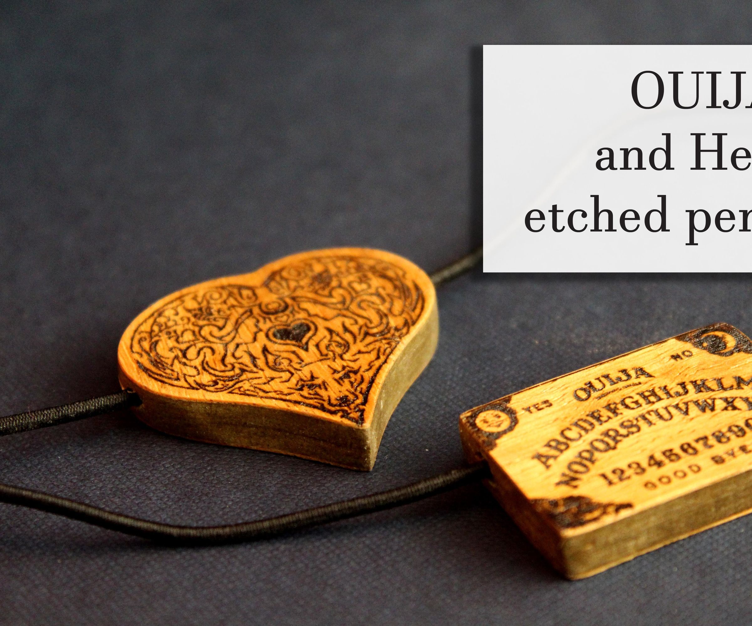 OUIJA and Heart Etched Pendants 
