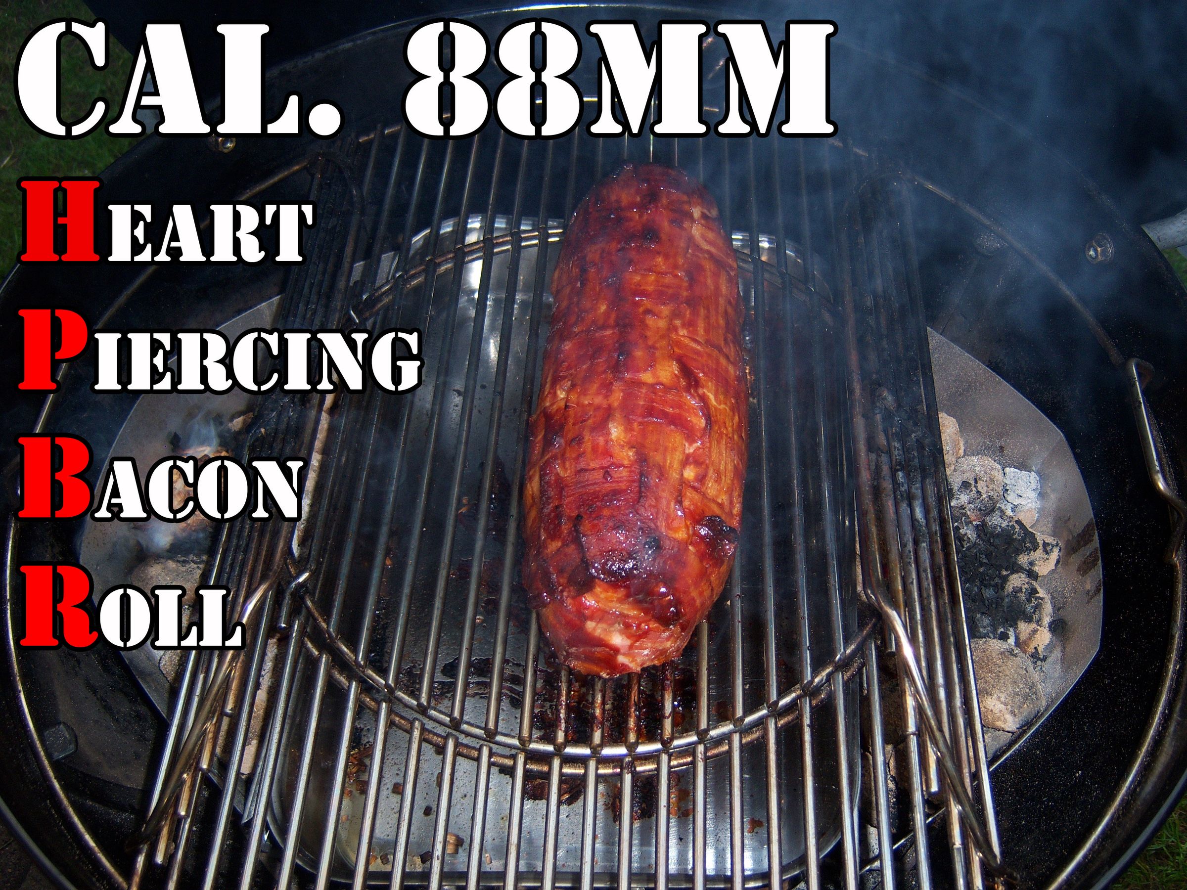 Cal. 88mm Heart Piercing Bacon Roll - Filled With Onions and Prune, Wrapped in a Bacon Braid