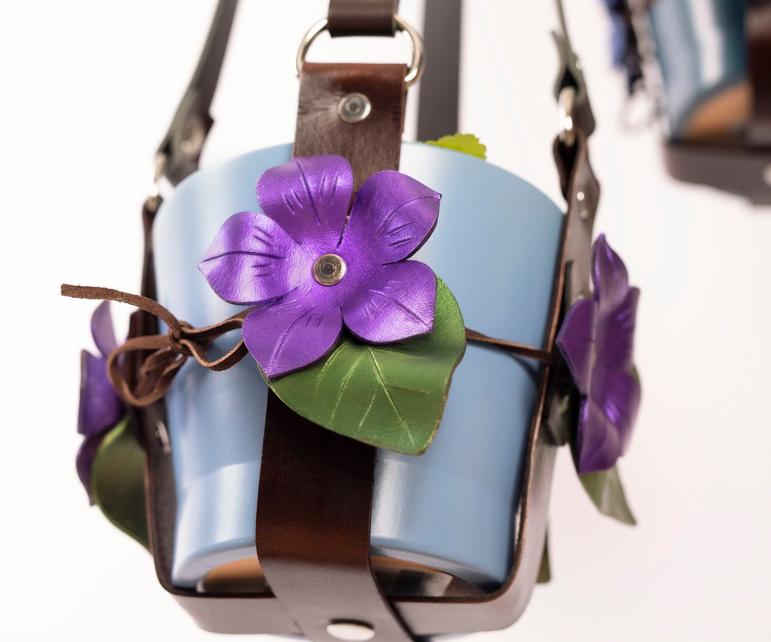 Decorated Flower Leather Plant Hanger.