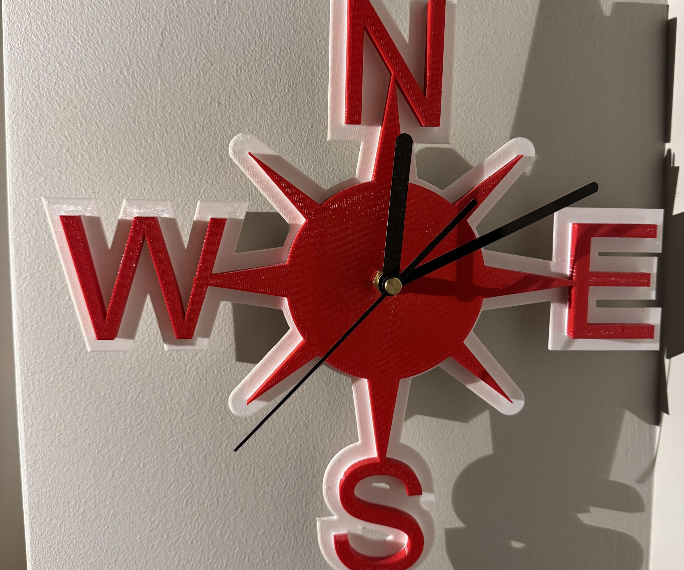 Single 3D Print Nautical Compass Rose Clock With Over the Shelf Components | Nautical Decor | Clocks | 3D Printing | Quick Project | Beginner Friendly