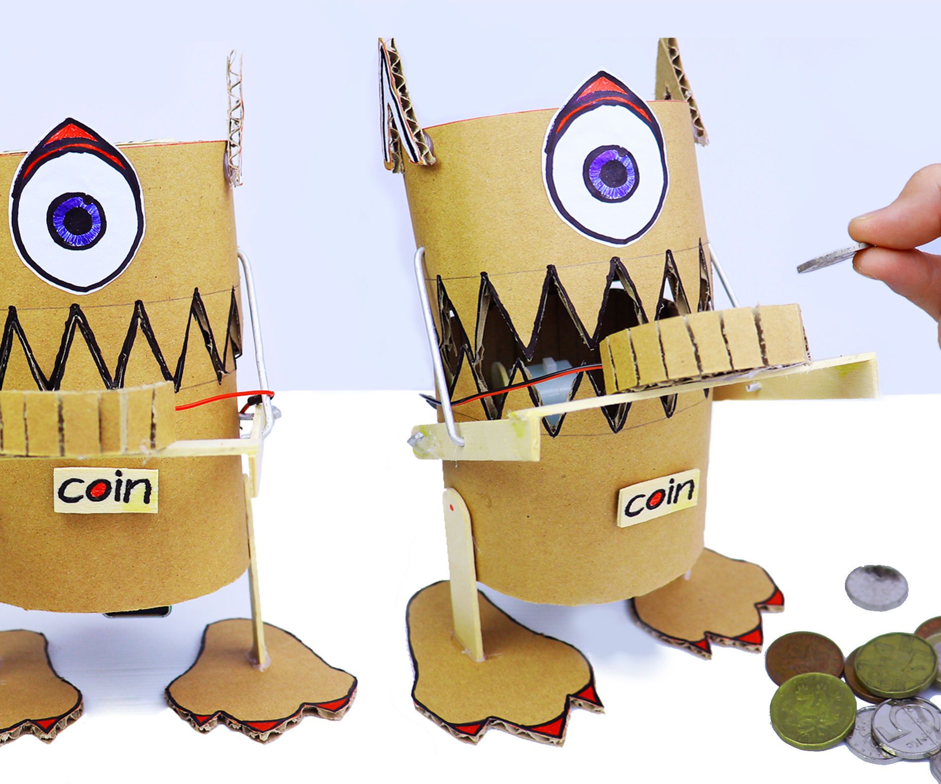 Make a Robot(Monster) That Eats Coins From Cardboard