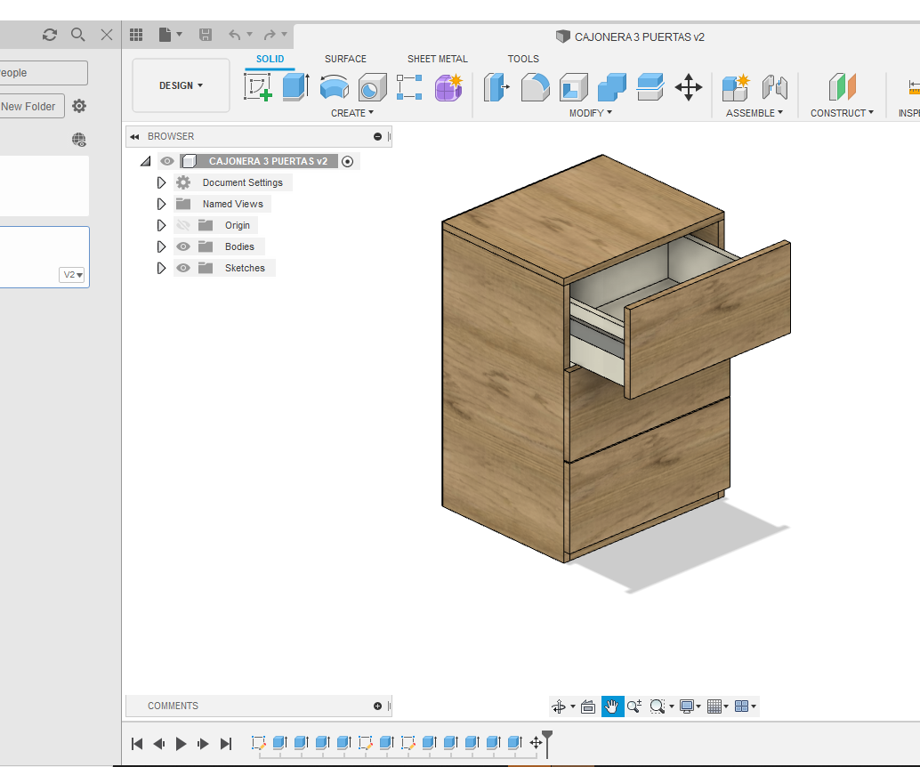 PC2-Cajonera con 3 cajones en Fusion 360