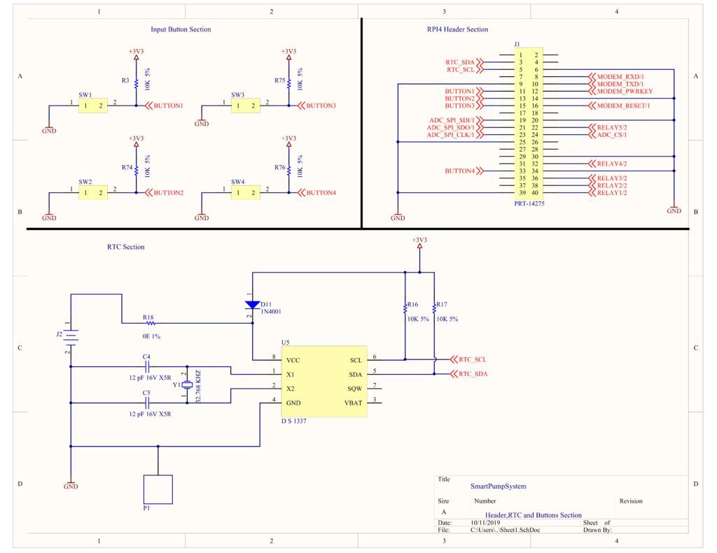Schematics 1 for Push Buttons, RTC, and Raspberry Pi Connection