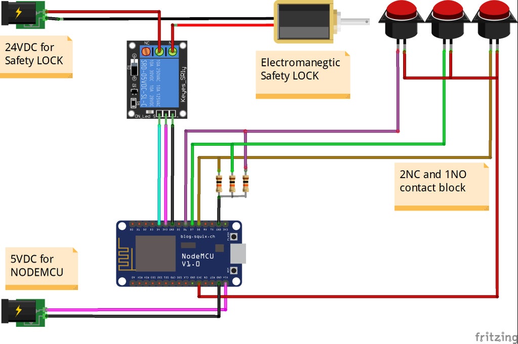 D.I.Y NORMAL CLOSE SAFETY LOCK : 5 Steps Circuit Diagram
