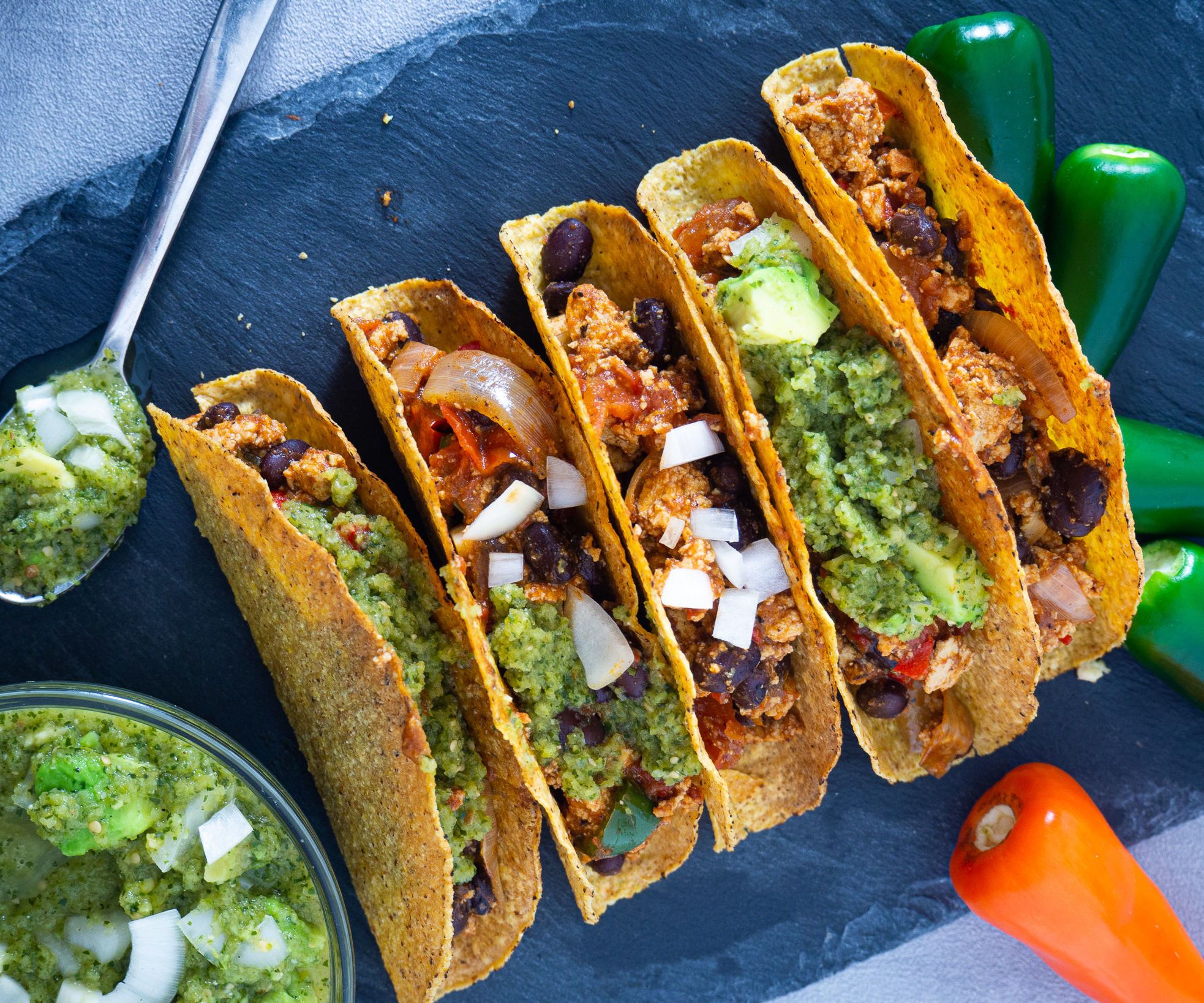 Healthy Vegan Tacos With Salsa Verde
