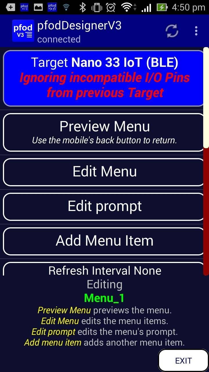 Using PfodApp to Connect to the NANO 33 IoT Via BLE