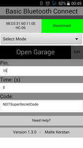 Part 3: the Basic Bluetooth Connect App - the Open Garage Function